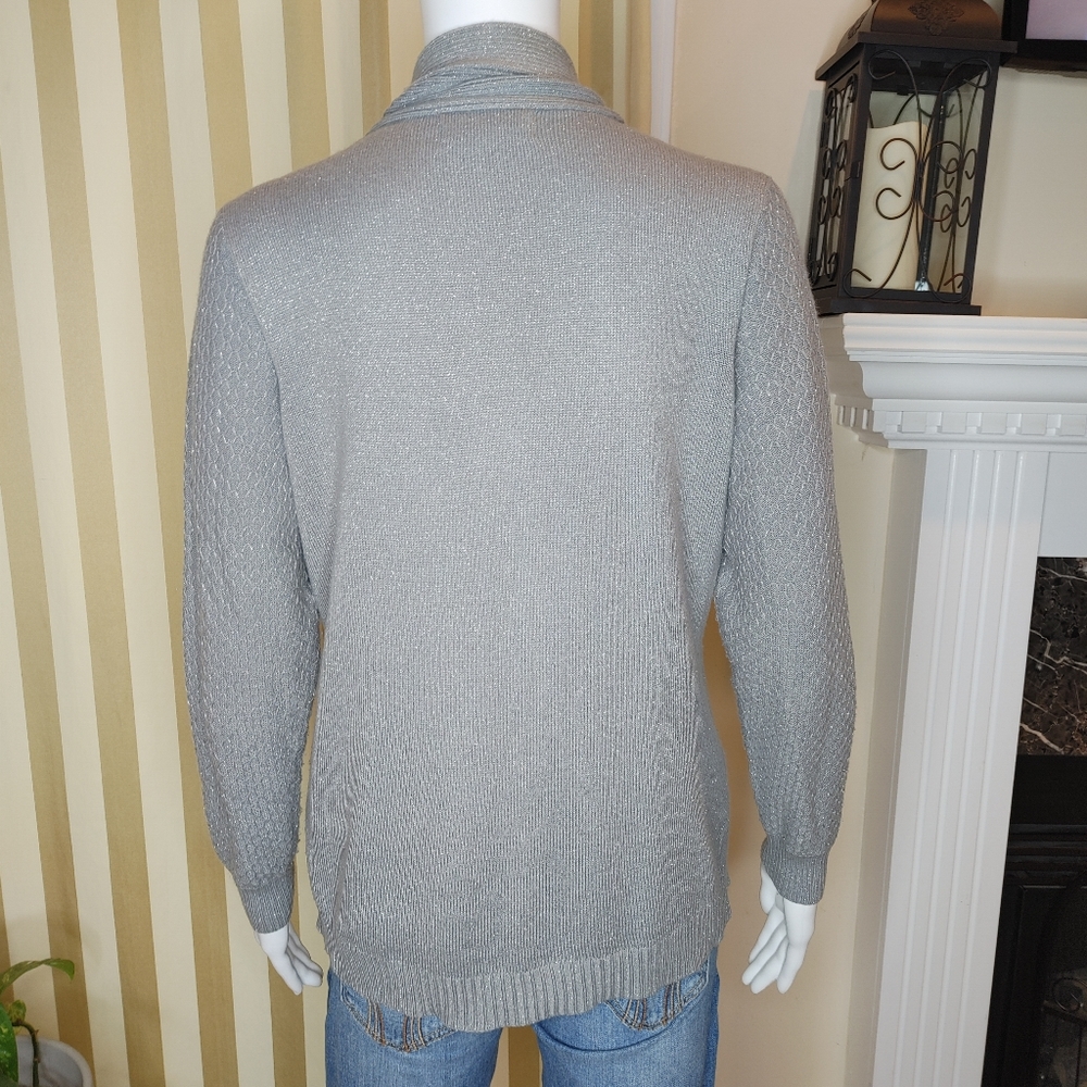SAG HARBOR METALLIC TWINSET CARDIGAN, GREY MP - Picture 4 of 6